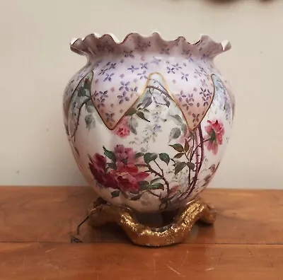 Buy Pretty Victoria FD Bradley Cache Pot Vase Hand Painted Roses Gilt Thorn C1880 • 55£