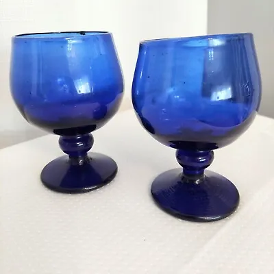 Buy Cobalt Blue Handblown Wine Goblets Liqueur Glasses Pedestal Barware Brandy • 19.59£
