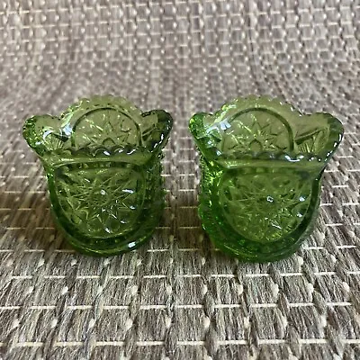 Buy 2- Vintage Green Pressed Glass Toothpick Holder Votive Holder 2 Inches Tall • 11.40£