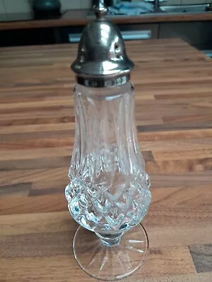 Buy Vintage Footed Glass Sugar Shaker With Silver Coloured Lid • 4.99£