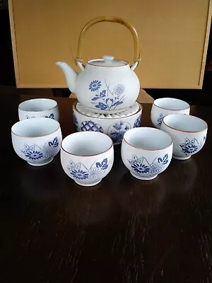 Buy Chinese Tea Set - Teapot With Bamboo Handle, Six Cups And Ceramic Teapot Stand • 15£