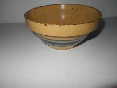 Buy  Old Antique Primitive Yellow Ware Crock Bowl  With Blue Stripes • 85.34£