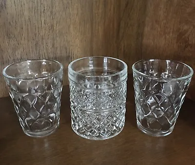 Buy 🥃 Vintage Whiskey Scotch Cocktail Clear Glass & 2 X Tumbler Diamond Pattern • 11.49£