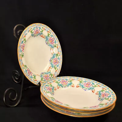 Buy Mintons 4 Rimmed Soup Bowls 1910 RN#566884 Floral Hand Painted Set Pink Blue • 193.01£