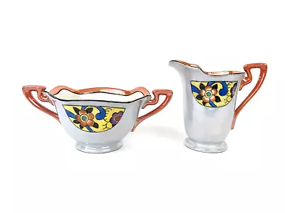 Buy Art Deco Lusterware Hand Painted Porcelain Sugar Creamer Set Made In Japan • 10.21£