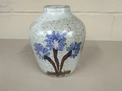 Buy Vtg Schmitz  Art Pottery Blue Gray W/flowers Has Drip Glaze Stoneware Signed  • 14.97£