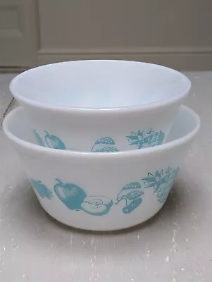 Buy Rare Set Of 2 Federal Glass Turquoise Fruit Fare Nesting Mixing Bowls Pyrex USA • 42£