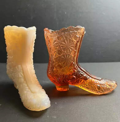 Buy 2 Vintage Fenton Glass Boots Daisy & Button Pattern Collectible Amber And Cream • 18.34£