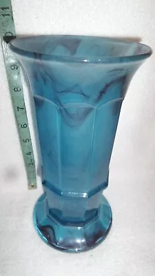 Buy Collectable Vintage Retro Large Pressed Glass Vase. Blue Davidsons Cloud Glass. • 39.99£