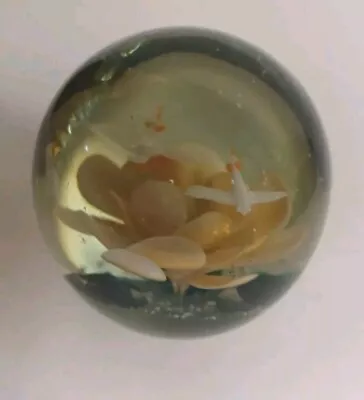 Buy Vintage Paperweight Glass Ball With Cranes And Lotus Flower • 23.72£