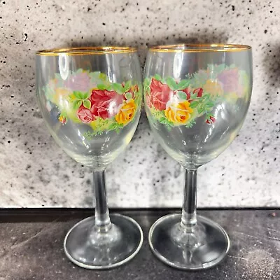 Buy Royal Albert Old Country Rose Clear Glass Drinking Cup Glasses Set 2 Gold Top • 26.56£