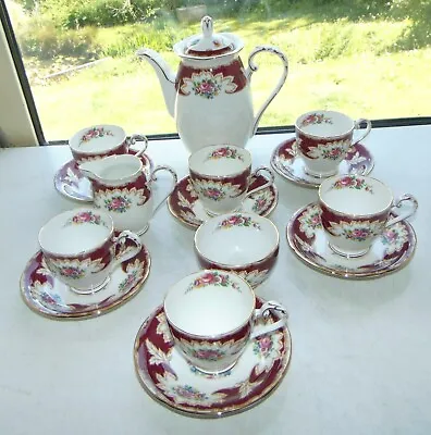 Buy Royal Grafton China Academy Pattern Red 15 PC Coffee Pot Cups Saucers Jug 1940s • 68£