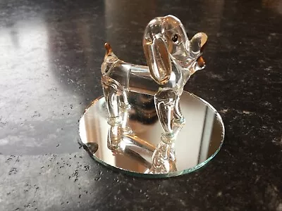Buy Vintage Dog    Blown Glass Figurine Ornament Clear Gold Highlight On Mirror Base • 7.70£