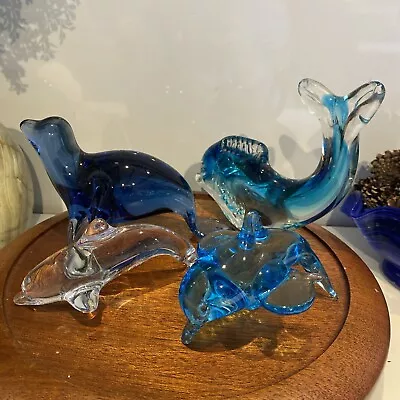 Buy 4 X Glass Dolphins And Seal Ornaments, Blue & Clear • 3£