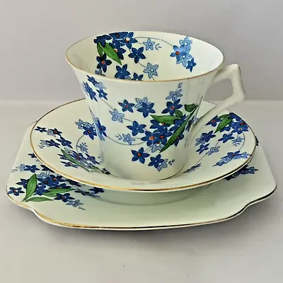 Buy COLCLOUGH Blue Star Flower Tea Cup Saucer And Desert Plate Bone China • 32.99£