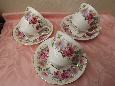 Buy 3 Queen Anne  Serenade  Cups And Saucers - Porcelain - England • 18£