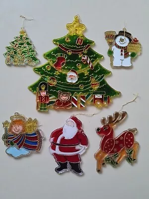 Buy 6x Plastic Stained Glass Style Christmas Ornaments Suncatchers 7cm To 18cm • 8.99£