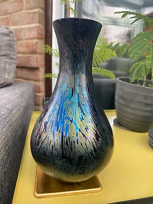 Buy Royal Brierley Glass Vase -  Cobalt Blue Iridescent Pattern • 40£