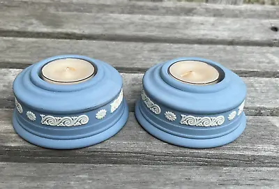 Buy Pair Wedgwood Lavender Blue Jasperware Hurricane Votive Candle Holders No Globes • 37.92£