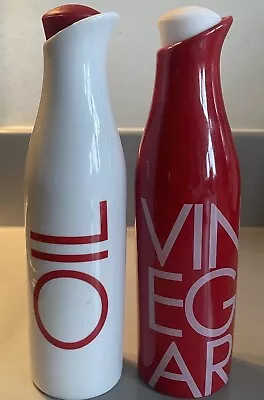 Buy 2 Set White Oil & Vinegar Storage Jar Pourer Bottle Set Ceramic Oil Dispenser • 10£