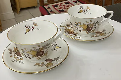 Buy Vintage 2 X Royal Worcester Autumn Gold Bone China Teacup Tea Cup & Saucer Fruit • 15£