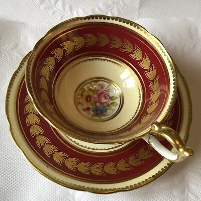 Buy AYNSLEY Cup & Saucer Gilded Red Hand Painted Floral G Bentley C.1939 Antique • 47£