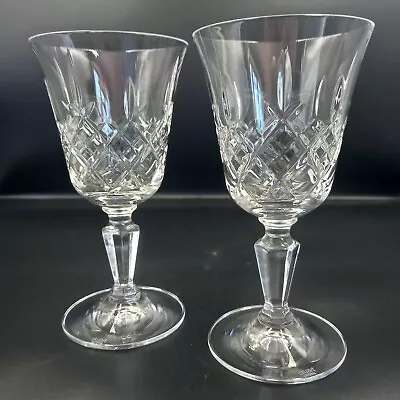 Buy Set 2 Signed Stuart Crystal Chester Cut Pattern Wine Glasses 17cm • 15£