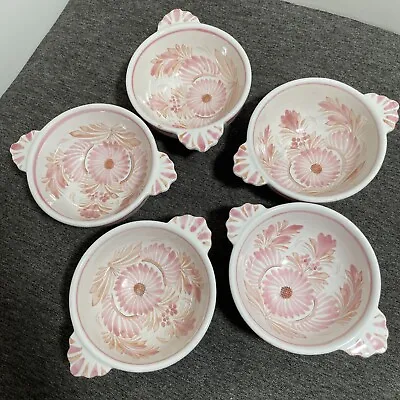 Buy Quimper HP Henriot Pink Camaieu Hand Painted Bowls Lug Handles Lot Of 5 • 48.02£