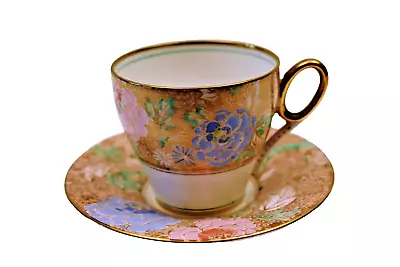 Buy Vintage Shelley Bone China Tea Cup Saucer England Flowers Gilt Chintz Design  03 • 93.60£