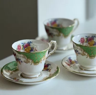Buy Paragon Green  «Rockingham» F1296/2 Demitasse Tea Cups 3 Sets (6pc), 1933-35 • 29£