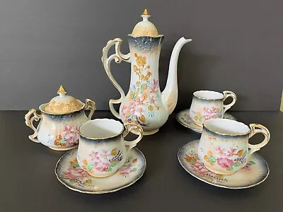 Buy ANTIQUE LIMOGES CHINA COFFEE POT SET Sugar Bowl 3 Cups & Saucers 10.25” • 91.13£