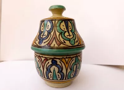 Buy Vintage Moroccan Pottery Spice Jar With Lid- Handmade, Handpainted & Signed • 20£