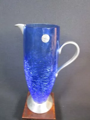 Buy Lovely Vintage Nick Munro Studios Blue Crackled Glass & Pewter Pitcher Jug ,Vase • 49.97£