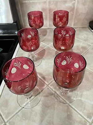 Buy 1930s/1940s-CRANBERRY 5” CHAMPAGNE OR SHERBET ETCHED GLASSWARE (6) 1930s/1940s • 284.51£