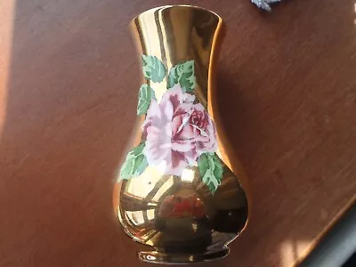 Buy Lovely Vintage Royal Winton Gold Vase With Roses. Marked 1249. Approx 16 Cm High • 6£