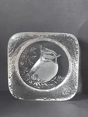 Buy Crested Tit MATS JONASSON SWEDEN Bird Glass Paperweight Art Crystal Etched VTG • 13.95£