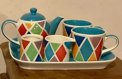 Buy Whittard Of Chelsea Tea Set Teapot Mugs Tray Jug Rainbow Harlequin Hand Painted • 24.99£