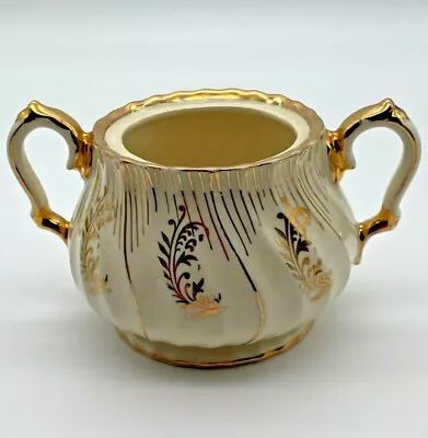 Buy Vintage Porcelain White Gold Swirl Sadler Sugar Bowl No Lid - Missing • 15£