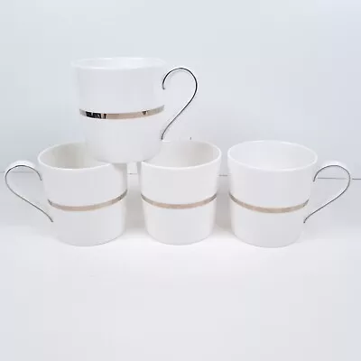 Buy M&S Pavilion Platinum Band Mugs Coffee Tea Cup White Silver Rings Fine China X 4 • 28£