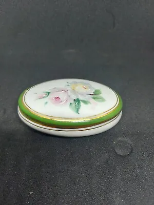 Buy Vintage Limoges France Porcelain China Trinket Box White Floral Gold Green Rims • 12£