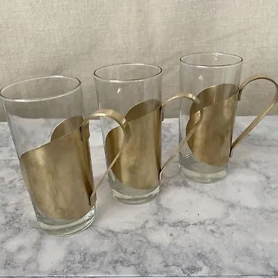 Buy Vintage MCM Danish Hot Toddy Glasses Set Of 3 Brass Handle Denmark Scanmalay • 35.71£