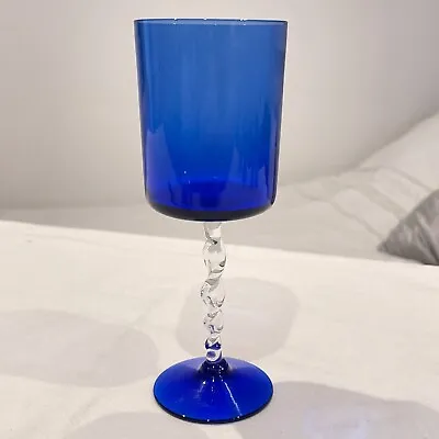 Buy Vintage Blue Cobalt Wine Glass With Clear Stem • 18.99£