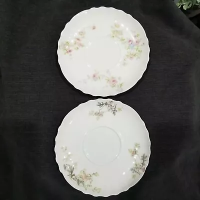 Buy Theo Haviland Limoges Lot Of 2 Saucers Pink Yellow Blue Flowers • 14.40£