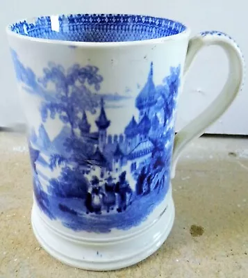 Buy Antique TANKARD Georgian Circa 1830 Blue White Ceramic Pint Pearlware  B52B • 56.99£