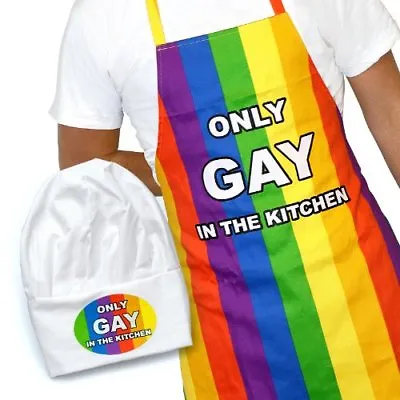 Buy Novelty Mens Women Unisex LGBTQ Gay Transgender Rainbow Cooking Apron Hat Set UK • 16.99£