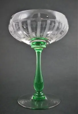 Buy Antique MORGANTOWN Glass -  Meadow GREEN  Stem COMPOTE - Needle Etched C.1920's • 85.50£