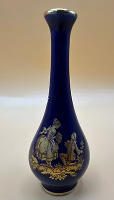 Buy Limoges France Courting Couple Cobalt Blue Gold Porcelain Small Bud Vase - 11cm • 13.95£