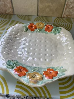 Buy Arthur Wood Lattice Basket Weave Orange Yellow Flowers | Square Plate C1934+ • 10.50£