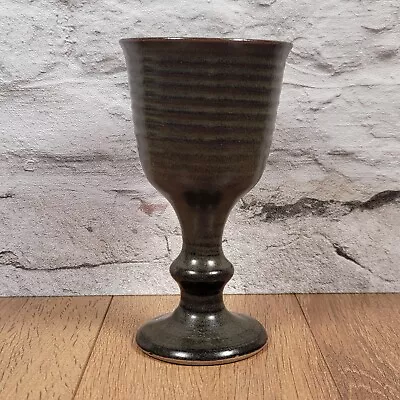 Buy Studio Pottery Hand Thrown Deep Green Chalice, Wine Goblet • 19.99£
