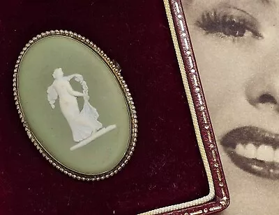 Buy Vintage Brooch Silver Wedgewood China Sage Green Lady Classy Fine Jewellery • 19.99£